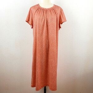 Vintage 70s Woman Lorac Original Dress Shift Muu Muu Peach White Polka Dots Midi
